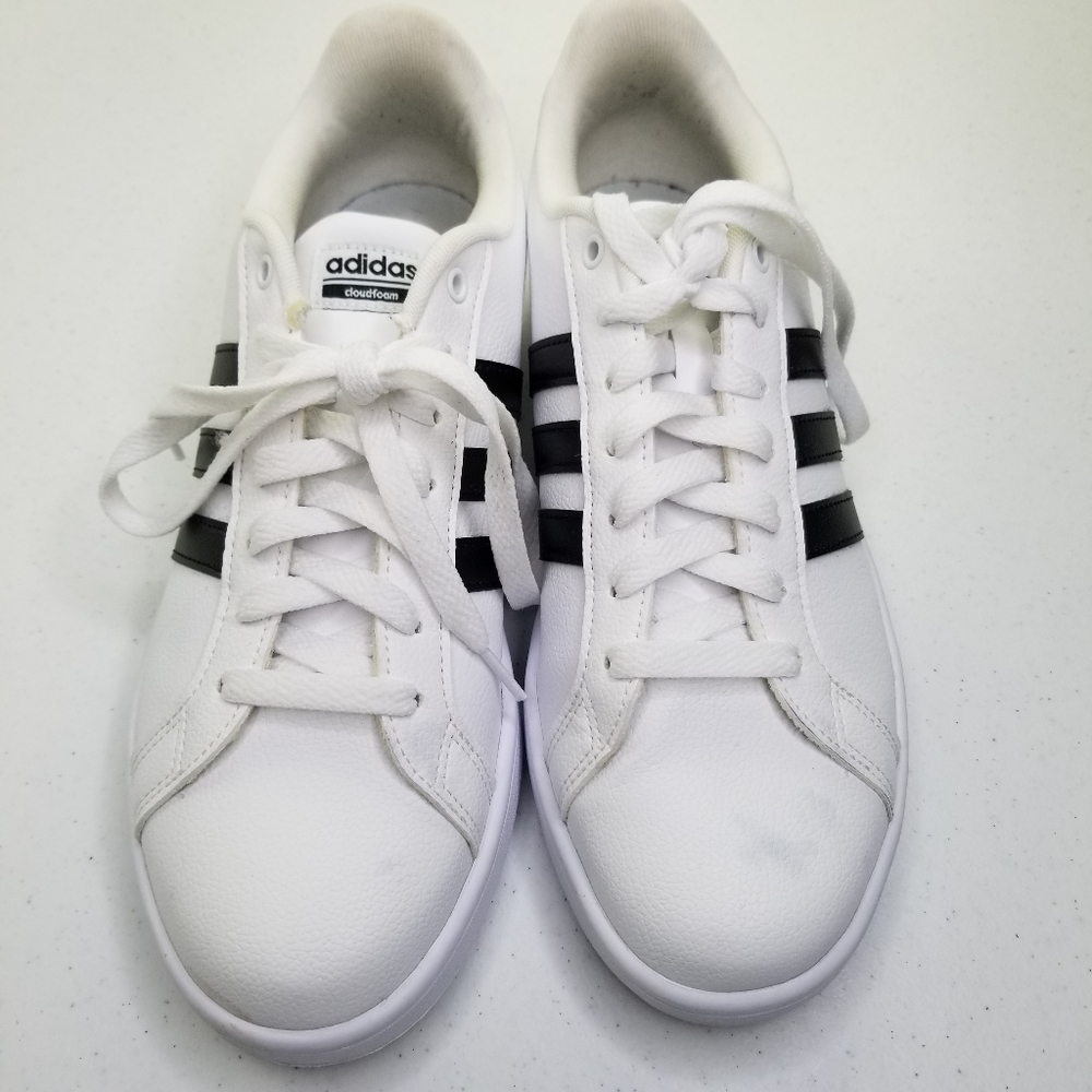 Adidas cloud foam white w/black stripe size 11